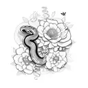 snake around flowers with butterflies near flowers  tattoo design idea