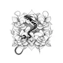 snake around flowers with butterflies near flowers  tattoo design idea