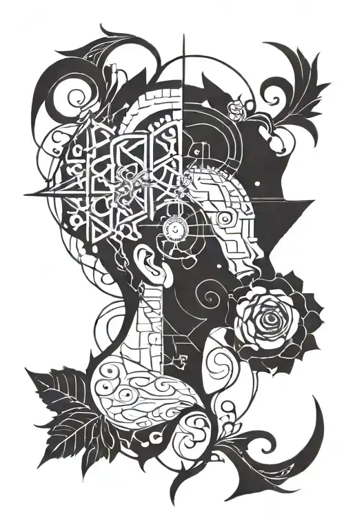 A symbolic tattoo representing the connection between family and trap music, with a modern twist in blackwork style tattoo design idea