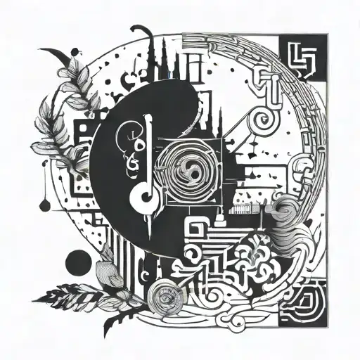 A symbolic tattoo representing the connection between family and trap music, with a modern twist in blackwork style tattoo design idea