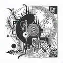 A symbolic tattoo representing the connection between family and trap music, with a modern twist in blackwork style tattoo design idea