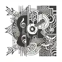 A symbolic tattoo representing the connection between family and trap music, with a modern twist in blackwork style tattoo design idea