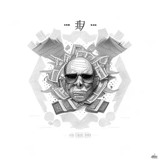 the phrase Cash Rules Everything Around Me, all caps, helvetica bold font,  tattoo design idea