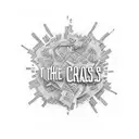 the phrase Cash Rules Everything Around Me, all caps, helvetica bold font,  tattoo design idea