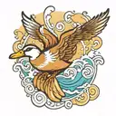 duck flying tattoo design idea