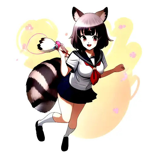Anime art of a racoon adventurer with green eyes on Craiyon