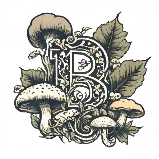 a letter s with mushrooms and forest   tattoo design idea