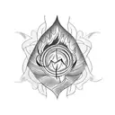 word perseverance with a feather writing it and flames around it. tattoo design idea