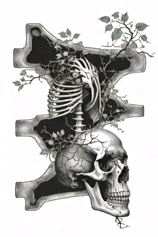 humerus xray with vine around it with an overlapping pauldron with a taurus style to it.  tattoo design idea