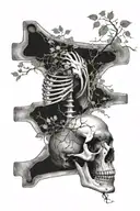 humerus xray with vine around it with an overlapping pauldron with a taurus style to it.  tattoo design idea
