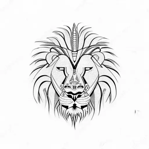 African Mask and lion tattoo design idea