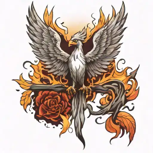 Resurection of a phoenix rising from the ashes tattoo design idea