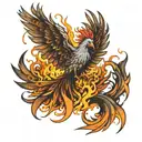 Resurection of a phoenix rising from the ashes tattoo design idea