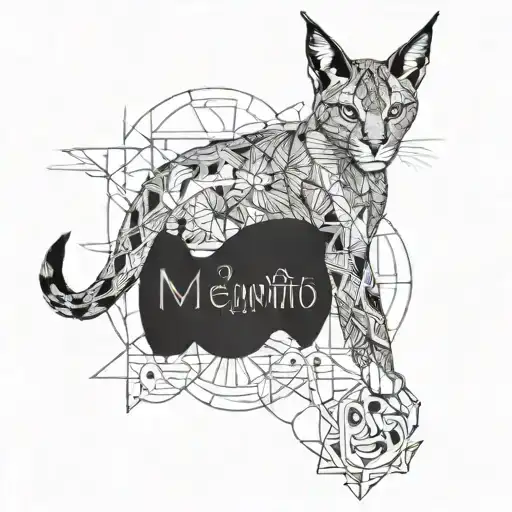 A caracal with intricate geometric patterns and the phrase 'memento mori' incorporated into the design tattoo design idea