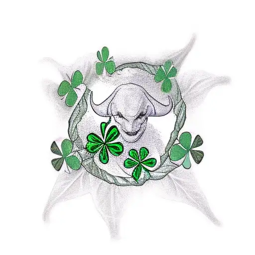 4 leaf clover growing devil horns tattoo design idea