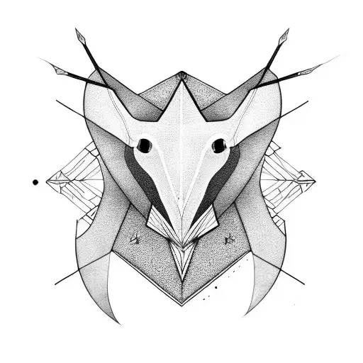 Geometric black and white stingray straight line upper arm to elbow tattoo design idea