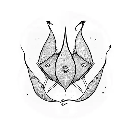 black and white stingray with long tail straight line  tattoo design idea