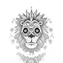 sugar skull hour glass lion day of the dead tattoo design idea
