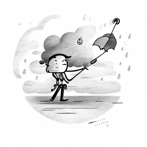 STICK FIGURE COWBOY WITH UMBRELLA AND A CLOUD THATS RAINING tattoo design idea