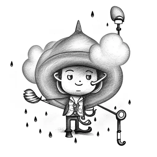 STICK FIGURE COWBOY WITH UMBRELLA AND A CLOUD THATS RAINING tattoo design idea