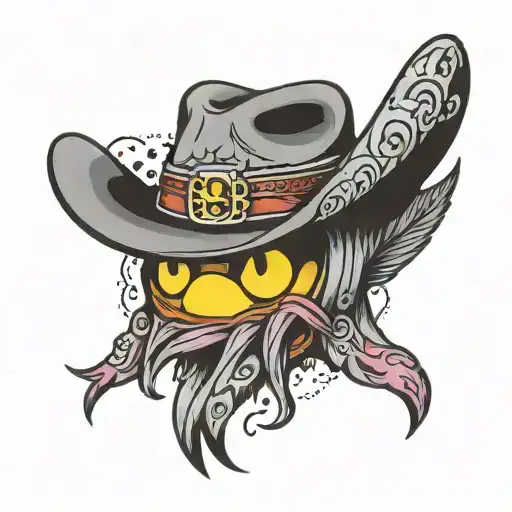 pacman ghost cowboy hat tattoo design idea