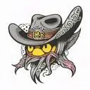 pacman ghost cowboy hat tattoo design idea