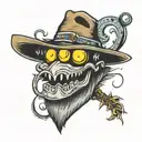 pacman ghost cowboy hat tattoo design idea