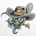 pacman ghost cowboy hat tattoo design idea