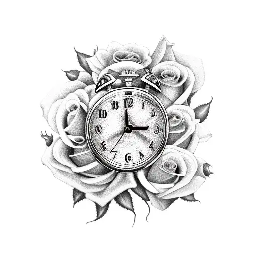 Clock with Roses tattoo design idea