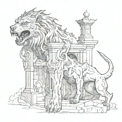 A detailed illustration of Cerberus guarding the gates of the underworld tattoo design idea