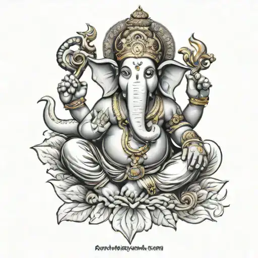 Hindu god Ganapati with name Atharv   tattoo design idea