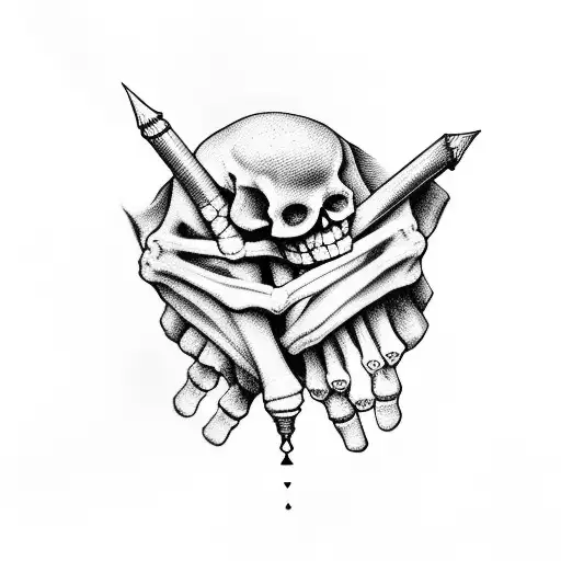 Skeleton hand writing on paper  tattoo design idea
