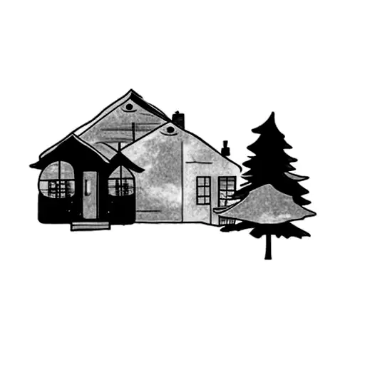 a house with a tree in front of it tattoo design idea