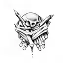 Skeleton hand writing on paper  tattoo design idea
