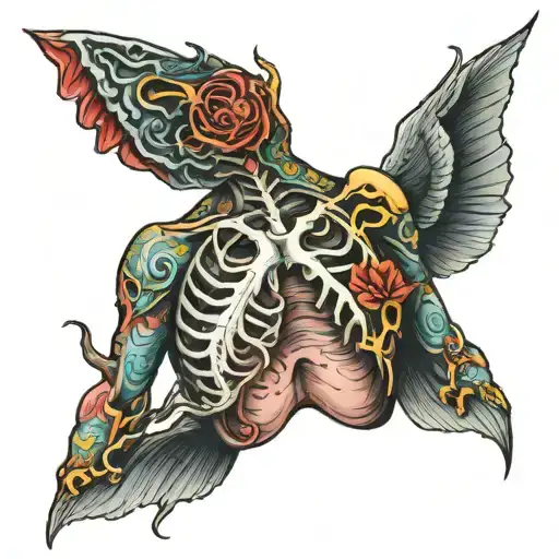 open chest with weird organs tattoo design idea