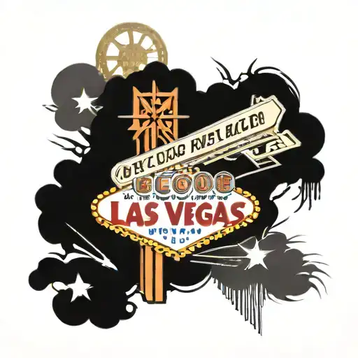 Create a tattoo image of the welcome to Las Vegas sign with the New York New York hotel roller coaster around it  tattoo design idea