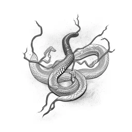 Adrenaline symbol transformed into a snake wrapped around a lightning bolt tattoo design idea