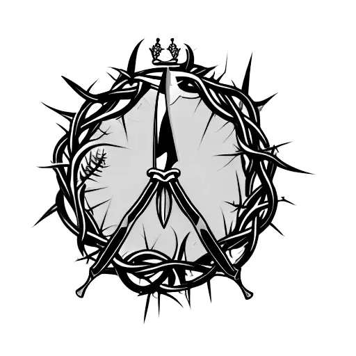 a knife and crown of thorns tattoo design idea