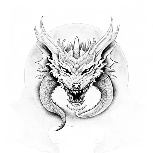 Dragon and wolf in ying yang  tattoo design idea