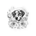 An intricate tattoo design of a journalist's notebook filled with sketches of flowers and a dachshund, with the San Lorenzo logo subtly incorporated tattoo design idea