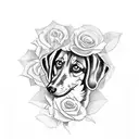 An intricate tattoo design of a journalist's notebook filled with sketches of flowers and a dachshund, with the San Lorenzo logo subtly incorporated tattoo design idea
