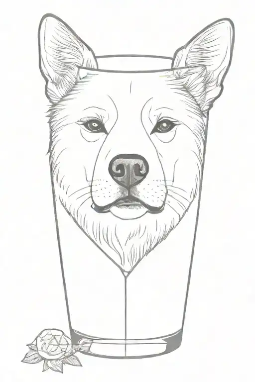 Akita dog in gin glass with tonic bottle  tattoo design idea