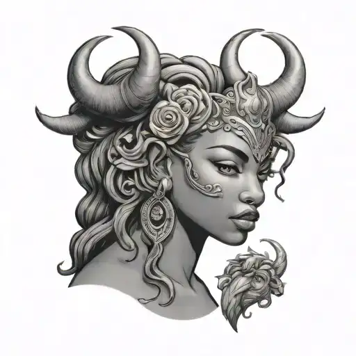 African American Taurus goddess  tattoo design idea