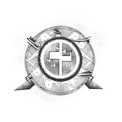 North South East West with White cross tattoo design idea