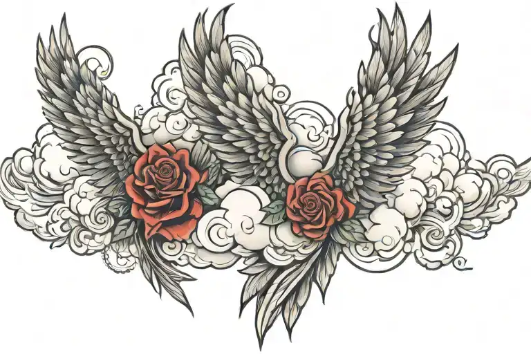 two wings on tricep and above that cloud and thu der tattoo design idea
