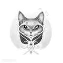 A black cat inspired by eldritch horror and yokai design tattoo design idea