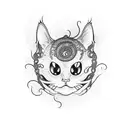 A black cat inspired by eldritch horror and yokai design tattoo design idea