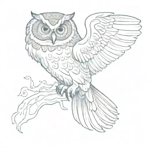 owl in flight at night, shrouded in smoke tattoo design idea