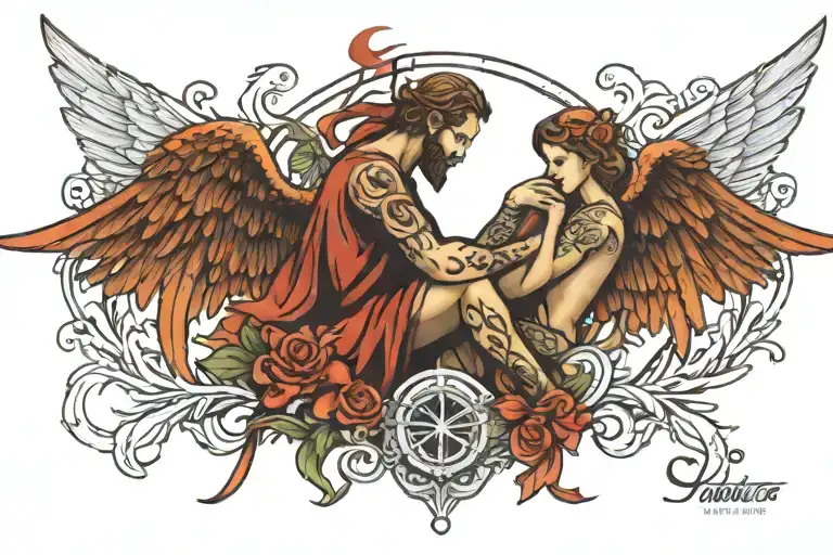 Virgo male angel son Sagittarius daughter cancer tattoo design idea