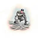 Modern soldier kneeling while looking forward tattoo design idea